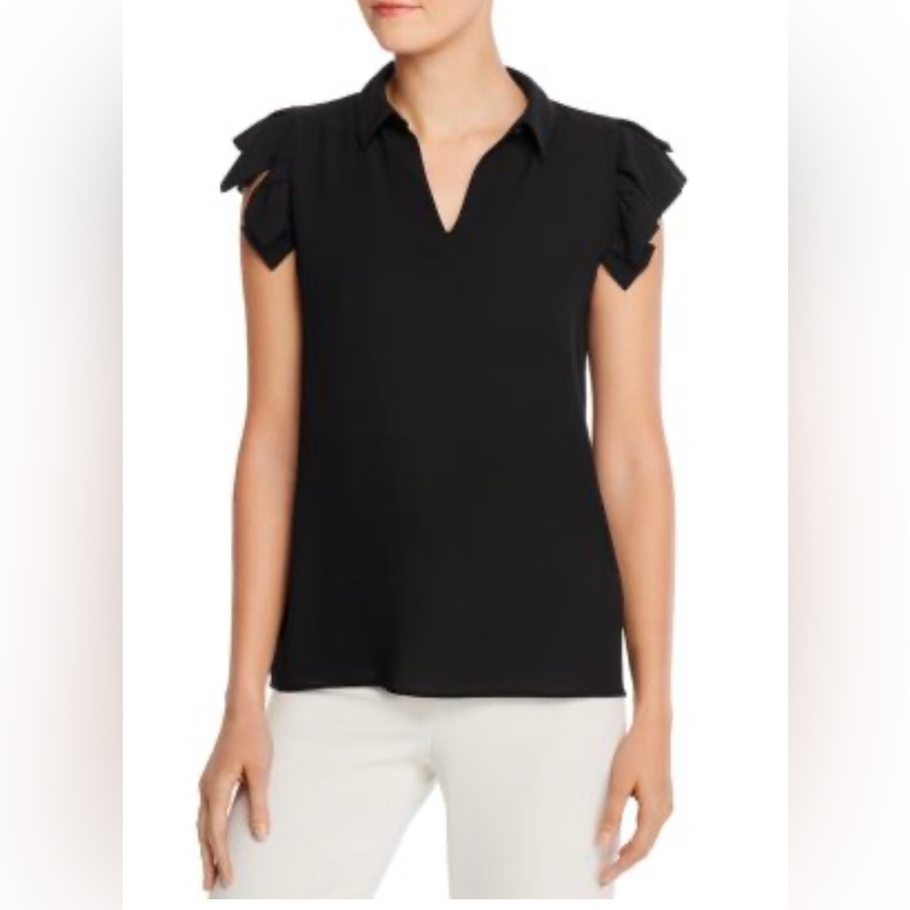 Tahari Elegant Navy Ruffle Blouse